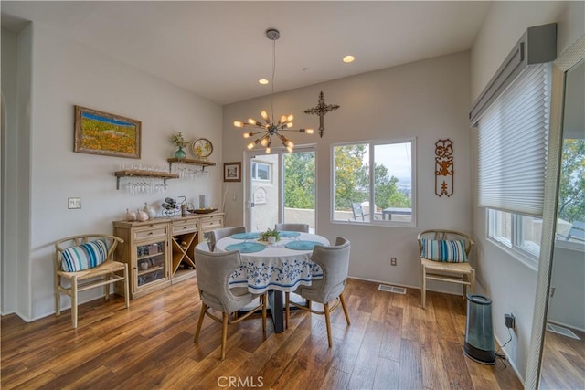 516 Stoneridge Dr, San Luis Obispo, CA 93401 - dining space featuring wood finished floors, a chandelier, plenty of natural light, and recessed lighting