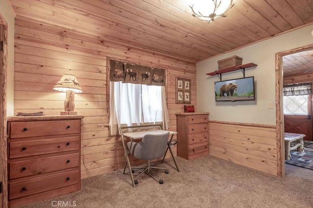 618 Sugarloaf Blvd, Big Bear City, CA 92314 - office space with wooden walls, wooden ceiling, carpet floors, and wainscoting