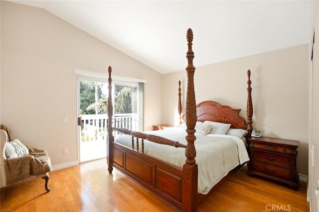 2424 Norte Vista Dr, Chino Hills, CA 91709 - bedroom with lofted ceiling, access to exterior, light wood-style flooring, and baseboards