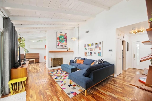 16827 Bircher St, Granada Hills, CA 91344 - living room featuring light wood finished floors and wooden ceiling