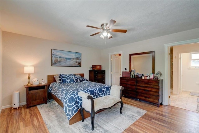 24920 Via Lopez Ct, Ramona, CA 92065 - bedroom with light wood-type flooring, baseboards, ceiling fan, and a textured ceiling