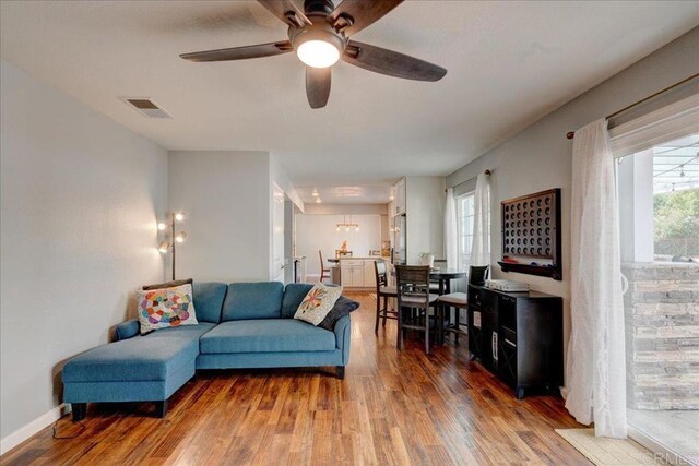 24920 Via Lopez Ct, Ramona, CA 92065 - living room featuring wood finished floors and a ceiling fan