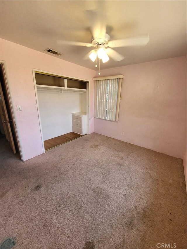 253 S Franklin St, Hemet, CA 92543 - unfurnished bedroom featuring carpet flooring, a closet, and ceiling fan