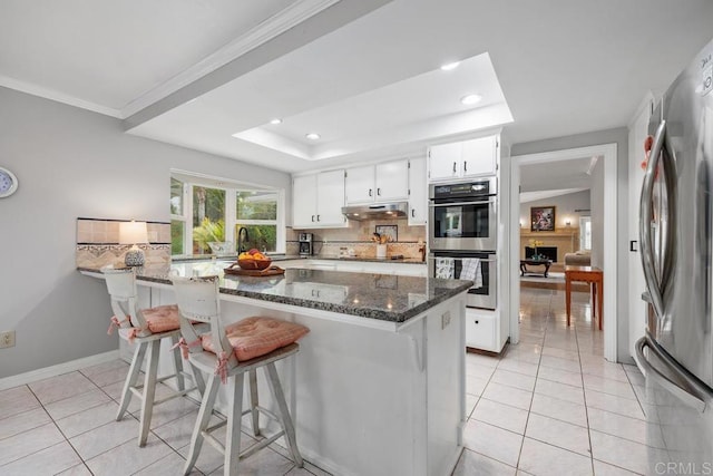 1093 Rancho Santa Fe Rd, Encinitas, CA 92024 - kitchen featuring stainless steel appliances, decorative backsplash, light tile patterned flooring, and recessed lighting