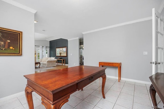 1093 Rancho Santa Fe Rd, Encinitas, CA 92024 - dining space featuring ornamental molding, light tile patterned floors, and baseboards