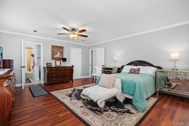 1093 Rancho Santa Fe Rd, Encinitas, CA 92024 - bedroom with wood finished floors, ornamental molding, baseboards, and a ceiling fan