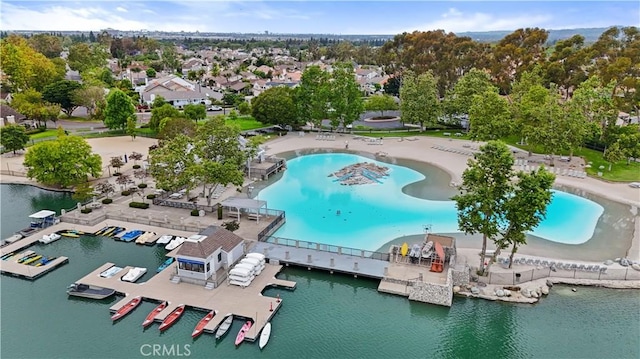 64 Sandpiper Unit 28, Irvine, CA 92604 - aerial view of a pool area and a nearby body of water