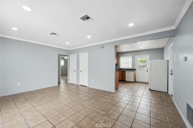 820 Carlotta Ct, Redlands, CA 92374 - unfurnished living room featuring recessed lighting, ornamental molding, light tile patterned floors, and baseboards