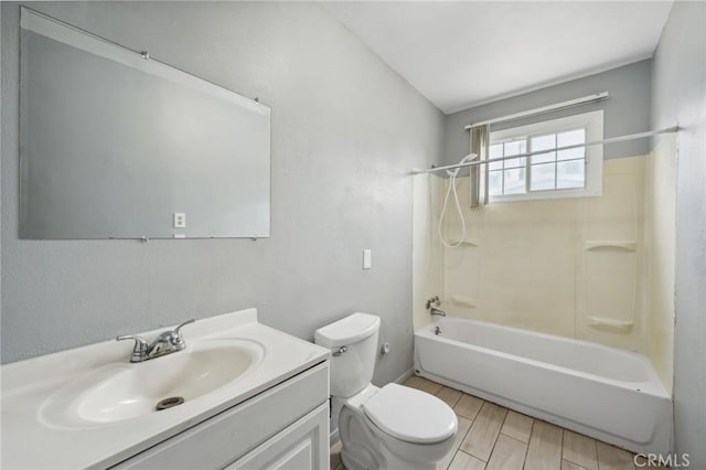 820 Carlotta Ct, Redlands, CA 92374 - bathroom with toilet, vanity, tub / shower combination, and wood finished floors