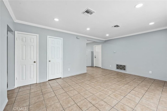 820 Carlotta Ct, Redlands, CA 92374 - empty room featuring crown molding, recessed lighting, baseboards, and light tile patterned flooring
