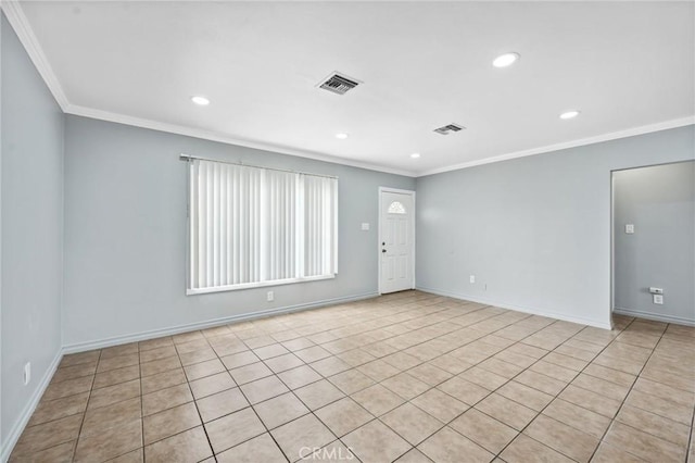820 Carlotta Ct, Redlands, CA 92374 - unfurnished room featuring crown molding, recessed lighting, baseboards, and light tile patterned flooring