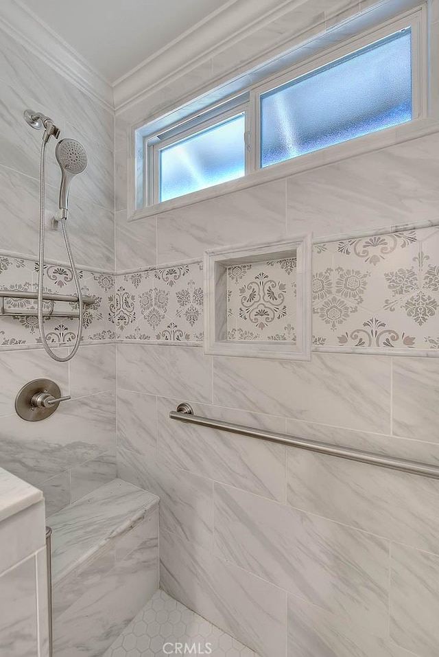 349 N Del Sol Ln, Diamond Bar, CA 91765 - full bath featuring tiled shower and ornamental molding
