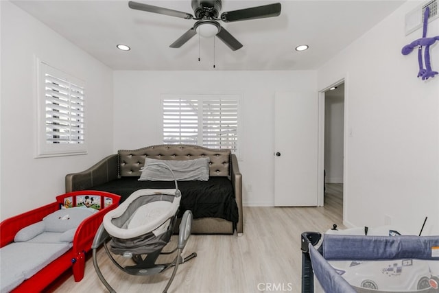 1222 W Kettering St, Lancaster, CA 93534 - bedroom with wood finished floors, recessed lighting, and ceiling fan