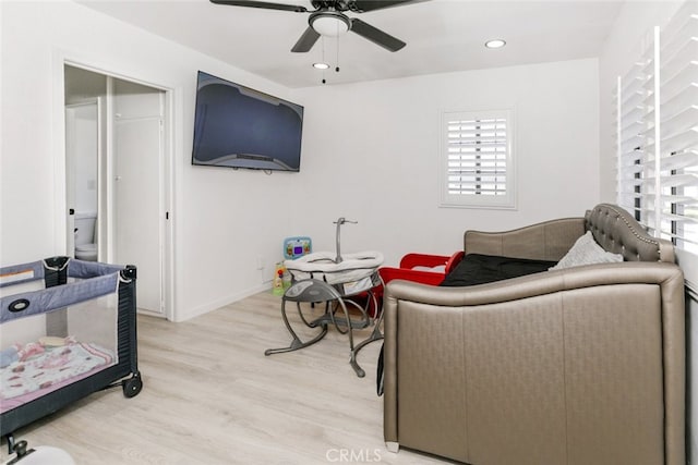 1222 W Kettering St, Lancaster, CA 93534 - living area with light wood-style floors, a ceiling fan, and recessed lighting