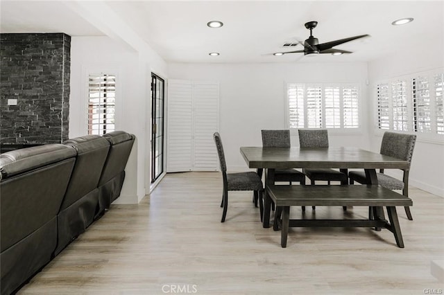 1222 W Kettering St, Lancaster, CA 93534 - dining area with light wood-style floors, recessed lighting, and ceiling fan