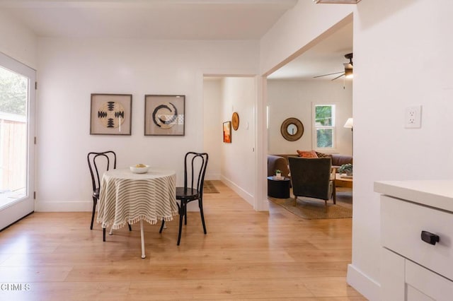3538 Sierra St, Los Angeles, CA 90031 - dining space featuring light wood-type flooring, a ceiling fan, and baseboards