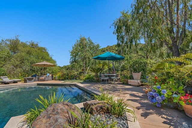 4014 Millagra Dr, Fallbrook, CA 92028 - outdoor pool with a patio, outdoor dining space, and an outdoor hangout area
