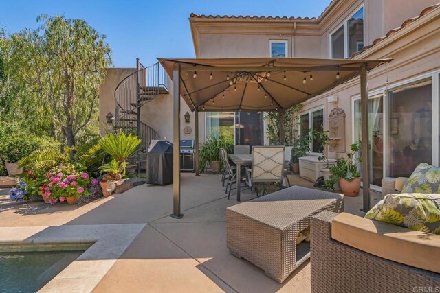 4014 Millagra Dr, Fallbrook, CA 92028 - view of patio / terrace featuring outdoor dining space, a gazebo, and stairway