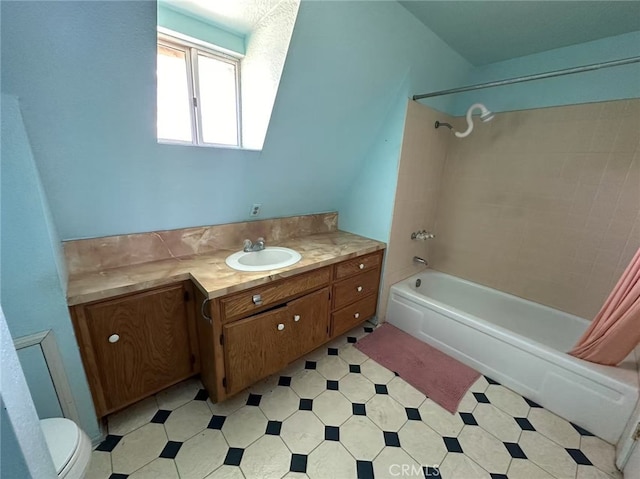 60645 Lupin Ln, Anza, CA 92539 - bathroom with vanity, shower / bath combo with shower curtain, toilet, and tile patterned floors