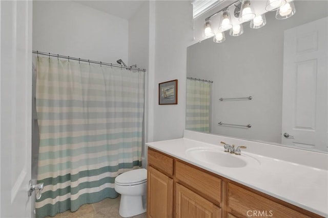 19344 Macklin St, Apple Valley, CA 92308 - bathroom featuring vanity, toilet, tile patterned flooring, and a shower with shower curtain