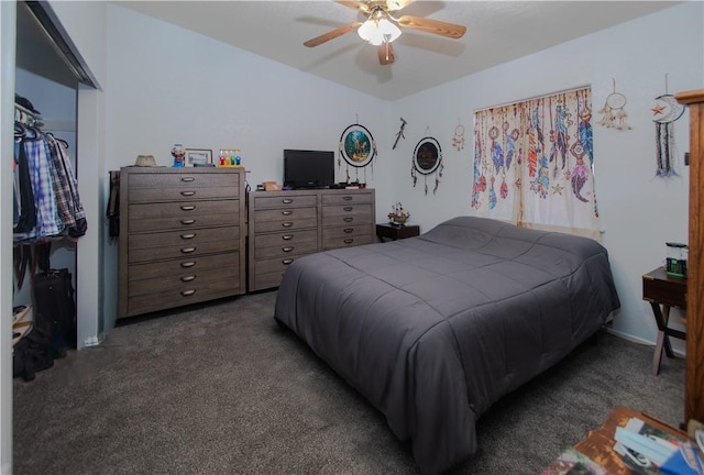 13182 Third St, Clearlake Oaks, CA 95423 - bedroom with carpet, a closet, and a ceiling fan