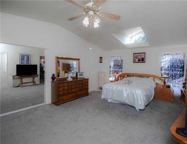 13182 Third St, Clearlake Oaks, CA 95423 - carpeted bedroom featuring vaulted ceiling and ceiling fan