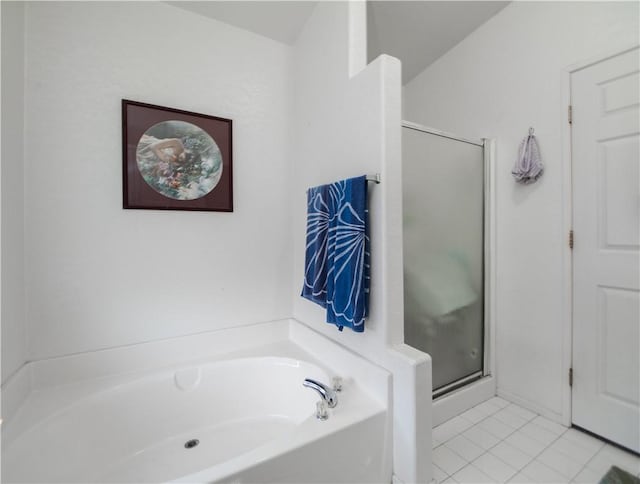 13182 Third St, Clearlake Oaks, CA 95423 - full bath featuring tile patterned floors, a shower stall, and a bath