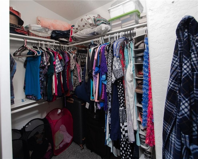13182 Third St, Clearlake Oaks, CA 95423 - walk in closet featuring carpet floors and lofted ceiling