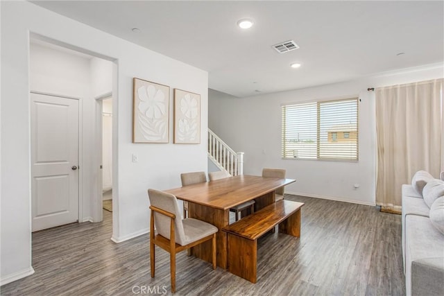 1737 Arcus Ct, Beaumont, CA 92223 - dining space with stairs, wood finished floors, baseboards, and recessed lighting