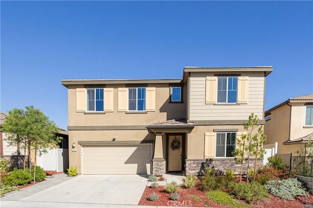 28252 Farm Creek Way, Valley Center, CA 92082 - view of front facade with stucco siding, stone siding, a garage, and concrete driveway
