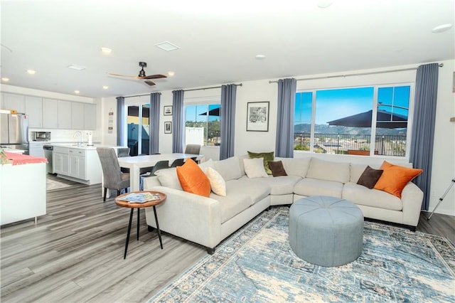 28252 Farm Creek Way, Valley Center, CA 92082 - living room featuring light wood-type flooring, ceiling fan, and recessed lighting
