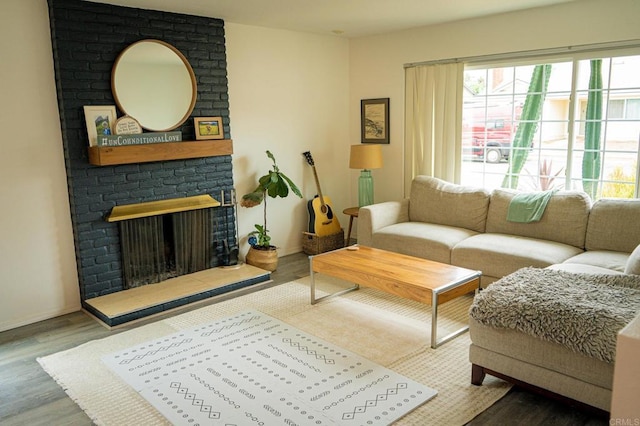 2219 Montemar, Escondido, CA 92027 - living area featuring wood finished floors, baseboards, and a brick fireplace