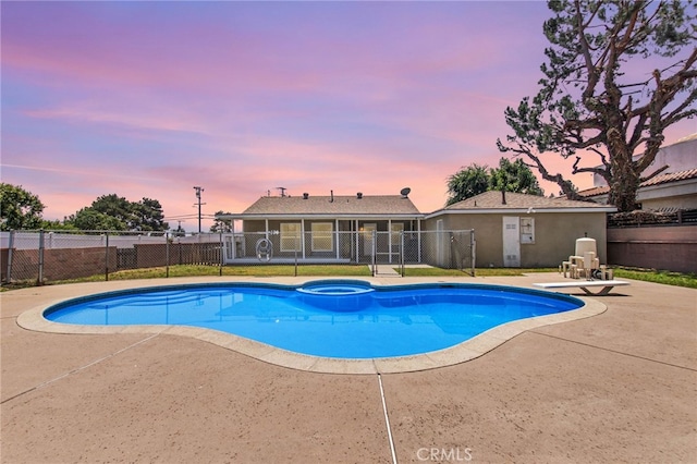 5342 Kingsley St, Montclair, CA 91763 - view of swimming pool featuring a patio, a pool with connected hot tub, and a diving board
