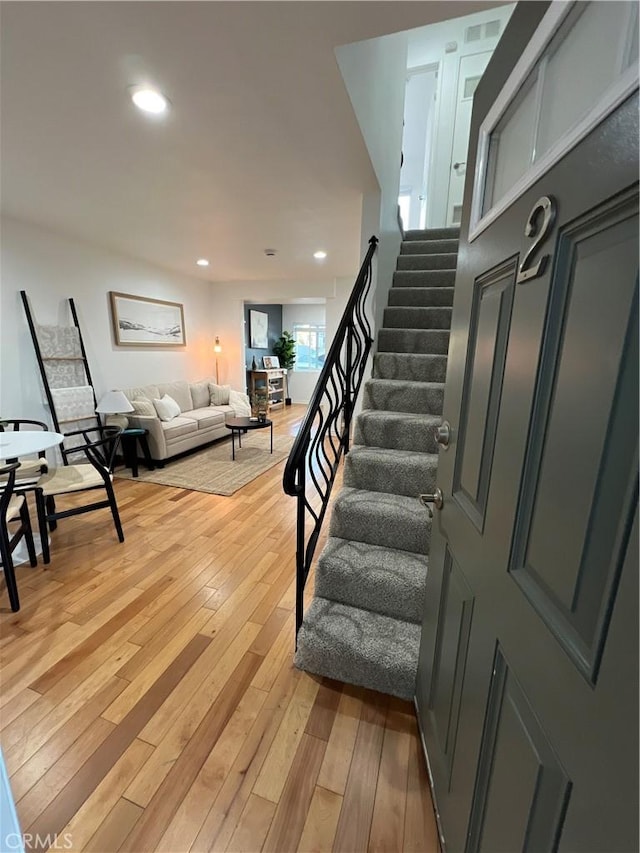4113 E 10th St Unit 2, Long Beach, CA 90804 - stairs featuring wood-type flooring and recessed lighting