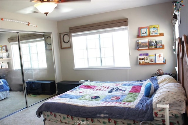 45344 Saint Tisbury St, Temecula, CA 92592 - carpeted bedroom featuring multiple windows, a closet, and ceiling fan