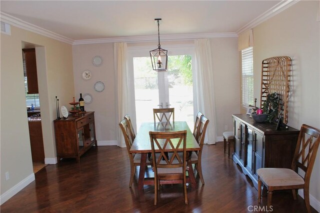 45344 Saint Tisbury St, Temecula, CA 92592 - dining room with ornamental molding, dark wood-style floors, baseboards, and french doors