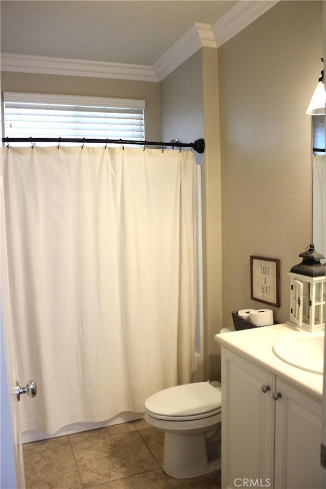 45344 Saint Tisbury St, Temecula, CA 92592 - full bathroom featuring ornamental molding, vanity, toilet, and tile patterned floors