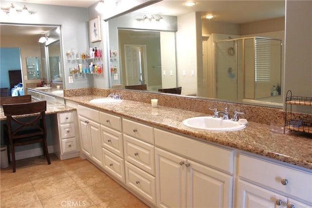 45344 Saint Tisbury St, Temecula, CA 92592 - bathroom with double vanity, a stall shower, and tile patterned flooring