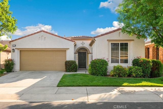 1583 Turtle Crk, Beaumont, CA 92223 - mediterranean / spanish home featuring stucco siding, concrete driveway, a garage, and a tile roof