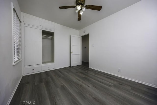 2292 Euclid Ave, Long Beach, CA 90815 - unfurnished bedroom with dark wood finished floors, baseboards, a closet, and ceiling fan