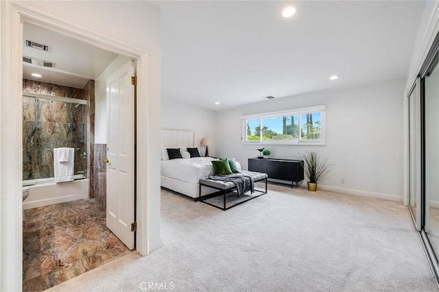4820 Encino Ter, Encino, CA 91316 - bedroom featuring recessed lighting, carpet flooring, connected bathroom, baseboards, and a closet