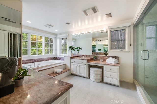 4820 Encino Ter, Encino, CA 91316 - bathroom featuring vanity, a bath, and a shower stall
