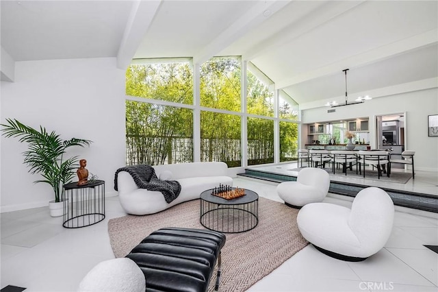 4820 Encino Ter, Encino, CA 91316 - living area with a chandelier, baseboards, and tile patterned flooring