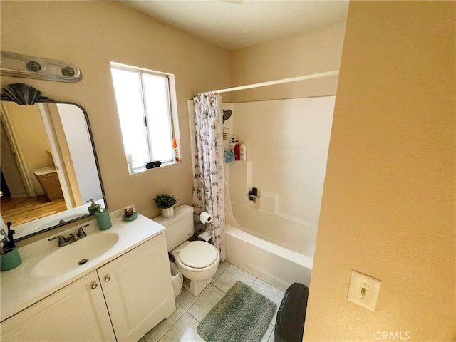 1186 Runaway Cir, Colton, CA 92324 - bathroom with toilet, vanity, tile patterned flooring, and shower / bathtub combination with curtain