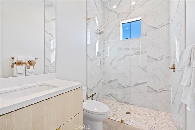 59425 Sun Mesa Rd, Yucca Valley, CA 92284 - full bathroom with vanity, toilet, and a marble finish shower
