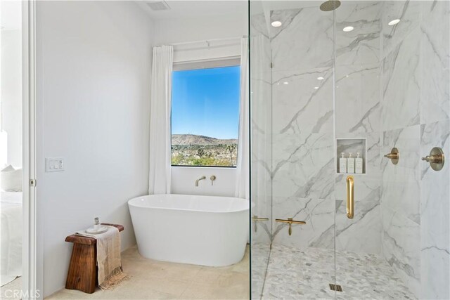 59425 Sun Mesa Rd, Yucca Valley, CA 92284 - bathroom featuring a soaking tub and a marble finish shower