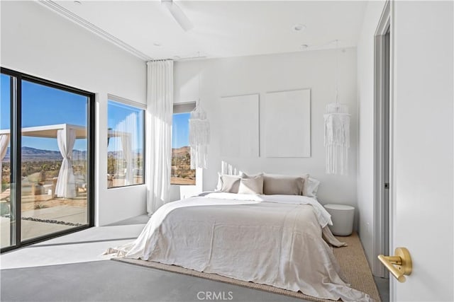 59425 Sun Mesa Rd, Yucca Valley, CA 92284 - bedroom featuring access to exterior and ceiling fan