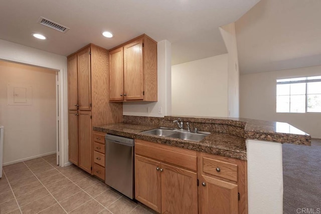 1875 Baudouin Pl Unit 1731, Chula Vista, CA 91913 - kitchen featuring dishwasher, a sink, dark countertops, a peninsula, and recessed lighting