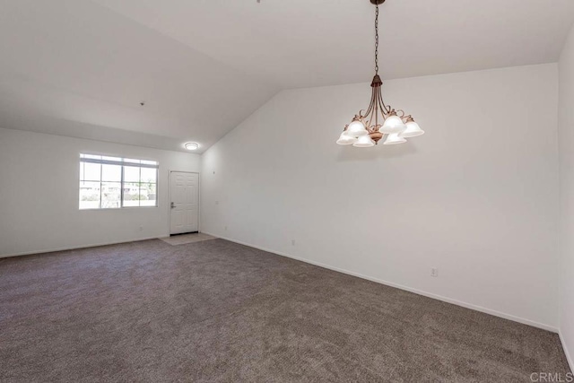 1875 Baudouin Pl Unit 1731, Chula Vista, CA 91913 - unfurnished room with a chandelier, vaulted ceiling, carpet flooring, and baseboards