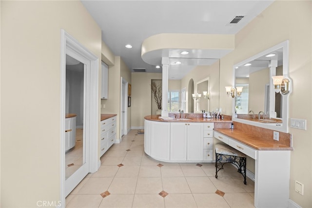 43845 Calle De Velardo, Temecula, CA 92592 - bathroom featuring vanity, a chandelier, recessed lighting, and tile patterned flooring